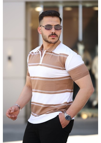 Erkek Yakalı Fermuarlı Çift Renk Kısa Kollu T-Shirt fiyatları