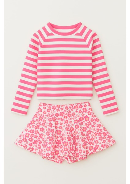 Etek Detaylı Kız Çocuk Desenli Mayo 3-10 Yaş 11919