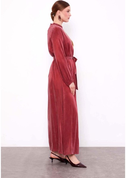 Bordo Çiçek Taş Detaylı Cupra Elbise fiyatları