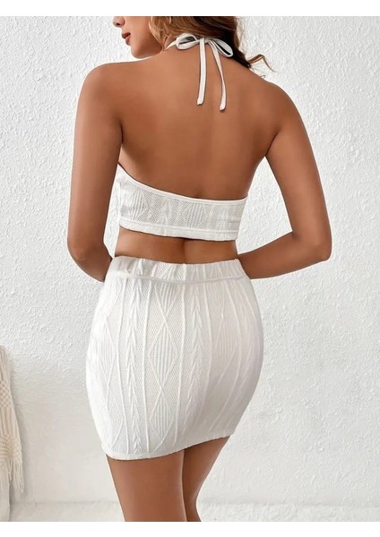 Kadın Sıfır Kol Crop Mini Etek Ikili Triko Takım fırsatları