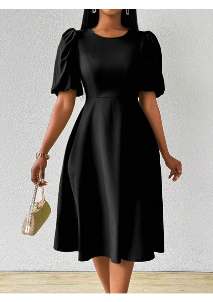 Kadın Kısa Balon Kollu Bisiklet Yaka Kiloş Janjan Krep Elbise fiyatları