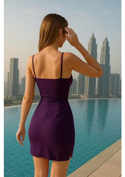 Kadın Dalgıç Krep Kumaş Yırtmaç Detaylı Mini Boy Elbise fiyatları