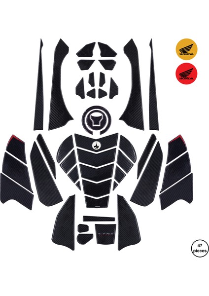 Honda CBR650R 2025 ile Uyumlu Kaydırmaz 6d Karbon 47 Parça Tank Pad Seti GC41