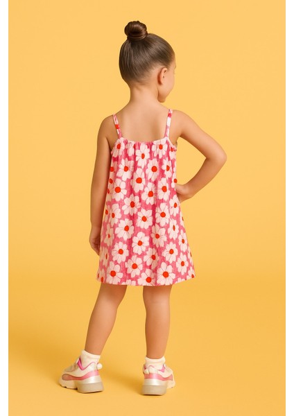 Lupinn Moda Kız Çocuk Pembe Askılı Çiçek Desenli Yazlık Elbise fırsatları