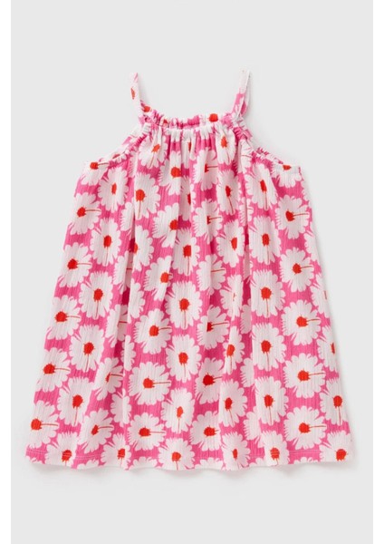 Lupinn Moda Kız Çocuk Pembe Askılı Çiçek Desenli Yazlık Elbise