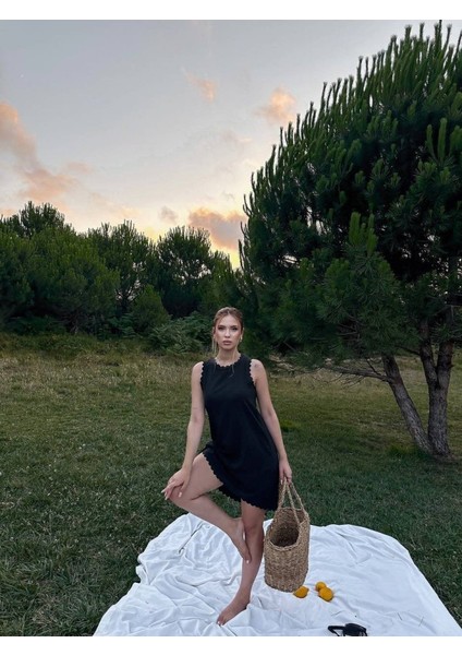 Kadın Keten Kumaş Kolsuz Mini Boy Elbise fırsatları