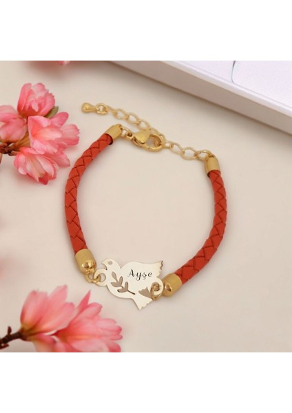 Altın Plakalı 14 Ayar Ayşe Ismine Özel Kuş Figürlü Hakiki Turuncu Derili Hediye BILEKLIK-468ISIM fiyatları