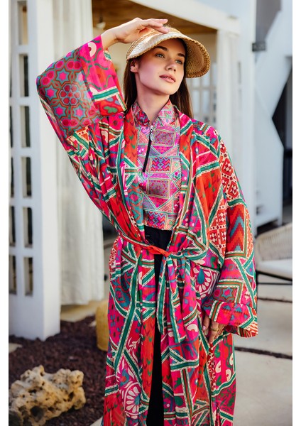 Remsa Tesettür Mayo Üzerine Tek Kaftan Kimono Pareo Pembe RP031 Arzu fiyatları
