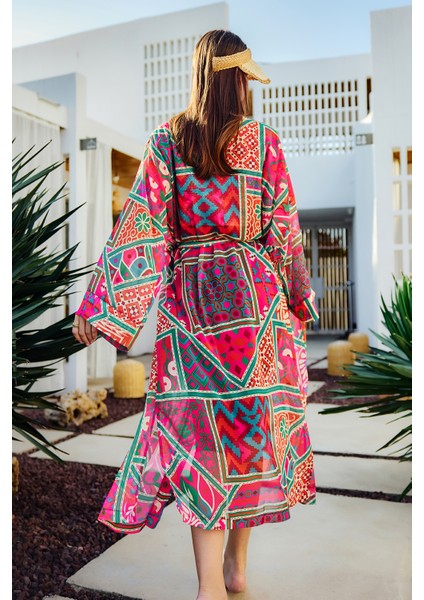 Remsa Tesettür Mayo Üzerine Tek Kaftan Kimono Pareo Pembe RP031 Arzu fırsatları
