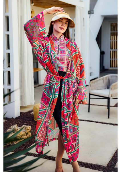 Remsa Tesettür Mayo Üzerine Tek Kaftan Kimono Pareo Pembe RP031 Arzu indirimleri