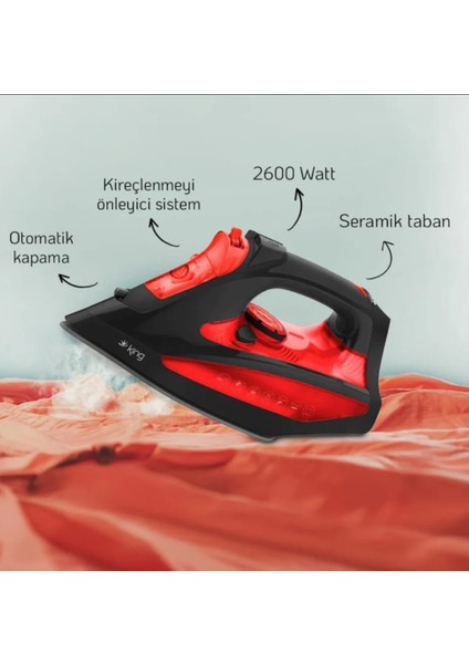 Osborn 2600W Buharlı Ütü – Kırmızı, Otomatik Kapanma ve Kireç Önleyici Sistem modelleri