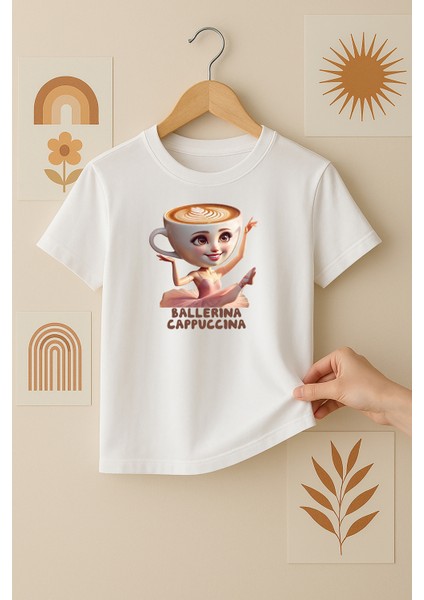 Blitzistanbul Ballerina Cappuccina Italyan Brainrot Tasarım Baskılı Çocuk Tişört,kapuçino Balerin Baskılı 4-13 Yaş