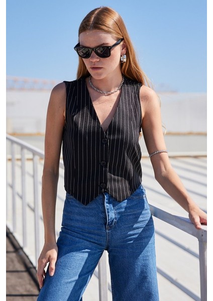 6794 Çizgili Dokuma Yelek - Siyah fiyatları