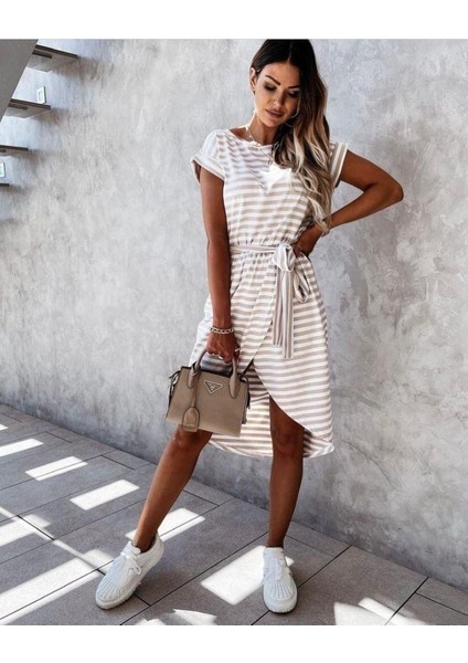 Kadın Kuşaklı Turlu Viskon Kumaş Elbise