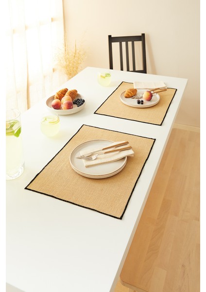 2'li Siyah Dikiş Detaylı Jüt Amerikan Servis 45 x 35 cm