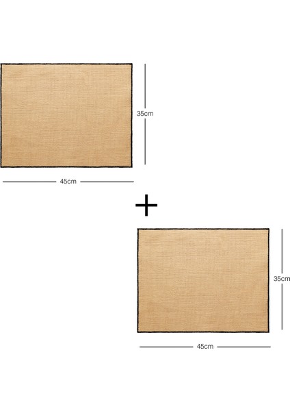 2'li Siyah Dikiş Detaylı Jüt Amerikan Servis 45 x 35 cm