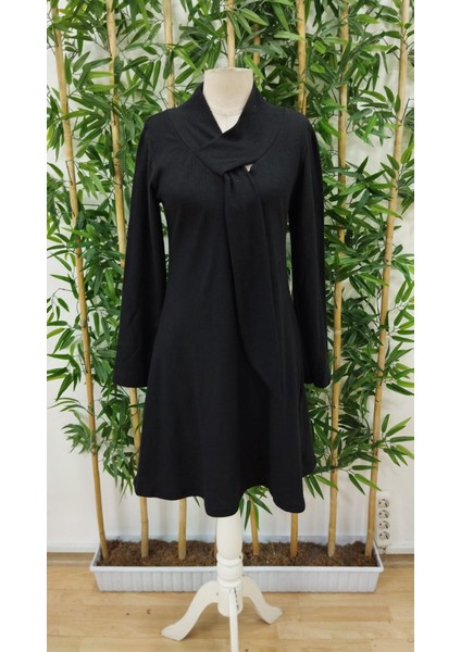 Kadın Uzun Kollu Çapraz Geçmeli Kravat Yaka Şardonlu Kaşkorse Kısa Elbise fırsatları