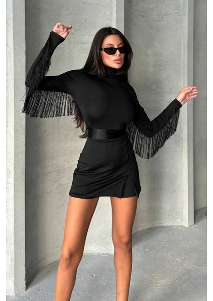 Kadın Uzun Kollu Balıkçı Yaka Püsküllü Kuşaklı Ithal Krep Tulum modelleri