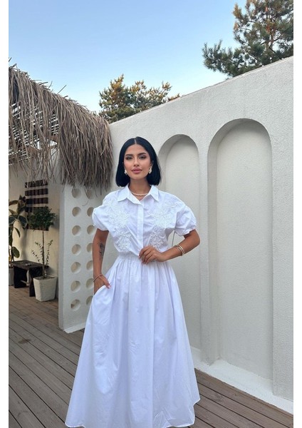 Beyaz Nakışlı Işlemeli Elbise modelleri