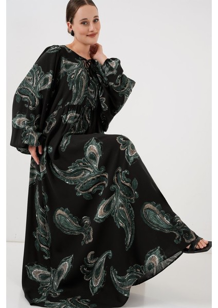 Balon Kol Uzun Tesettür Elbise 2464 - Y.yeşil