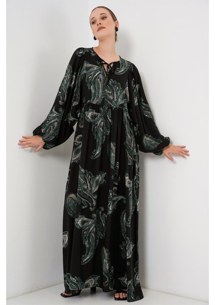 Balon Kol Uzun Tesettür Elbise 2464 - Y.yeşil fiyatları