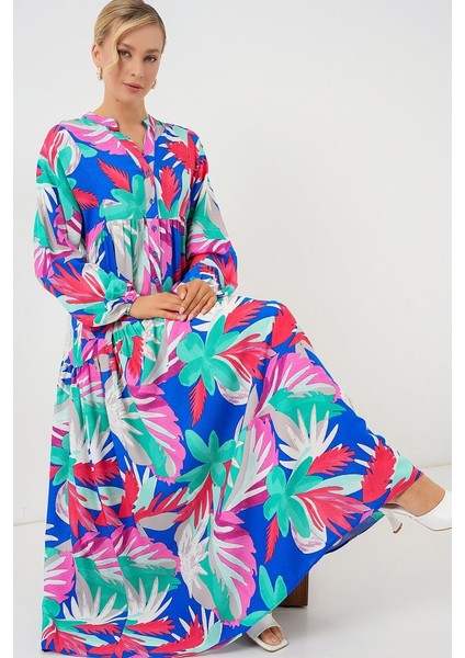 2423 Otantik Desenli Tesettür Elbise - D.pembe fiyatları