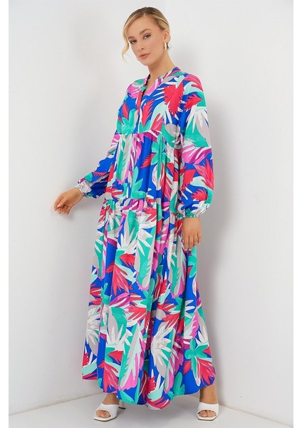 2423 Otantik Desenli Tesettür Elbise - D.pembe modelleri