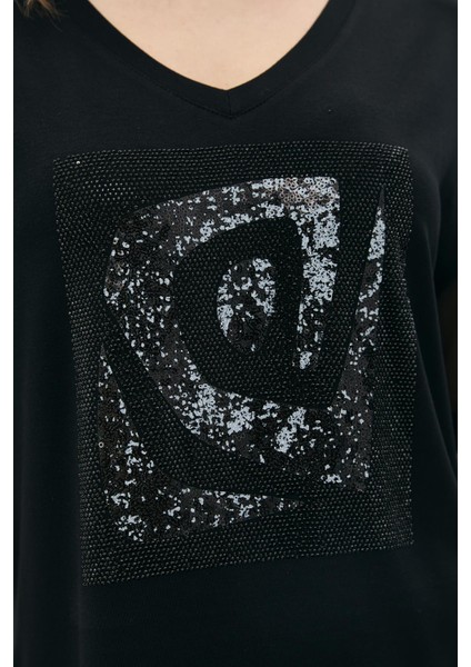 Kolları Tül V Yaka Önü Bsn Baskılı T-Shirt fırsatları