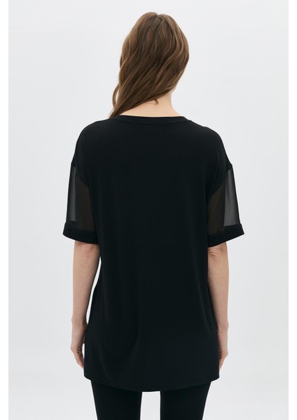 Kolları Tül V Yaka Önü Bsn Baskılı T-Shirt indirimleri