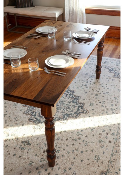 Denze Masif Ceviz 6 Kişilik Yemek Masası – Klasik Dönem Tornalı Ayaklar fiyatları