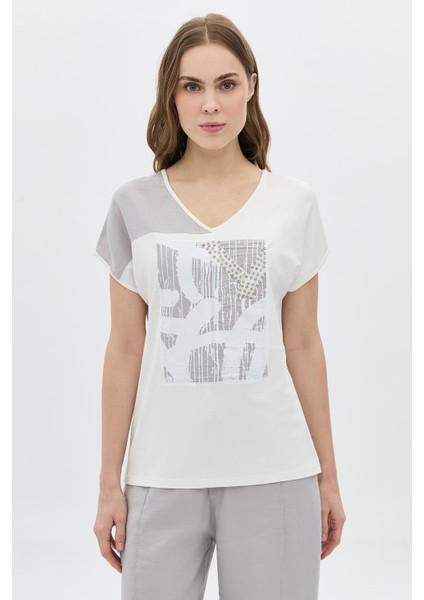Peçli Baskılı Taş Işlemeli T-Shirt fiyatları