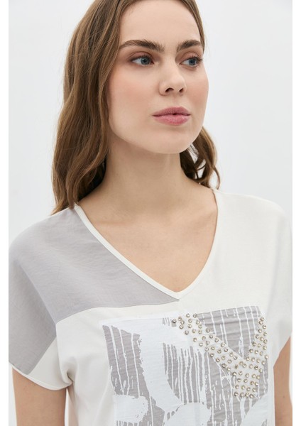 Peçli Baskılı Taş Işlemeli T-Shirt modelleri