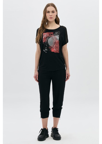 Fileli Baskılı Payetli T-Shirt