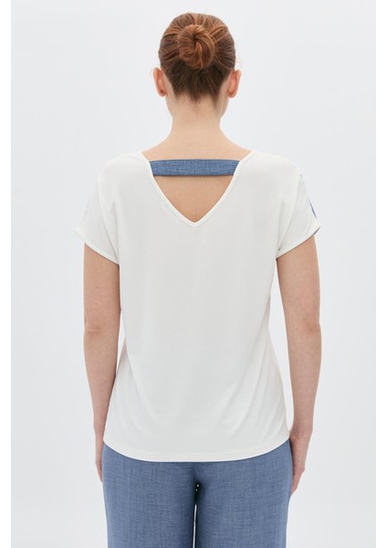 Kot Mavi Garnili Taşlı Baskılı T-Shirt indirimleri