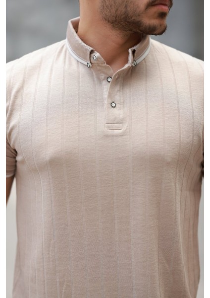 Erkek Düğme Yakalı Jakar Kumaş Kısa Kollu Tişört modelleri