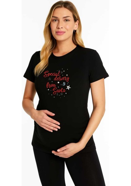 Hamile Önü Baskılı Pamuklu Kumaş Tshirt