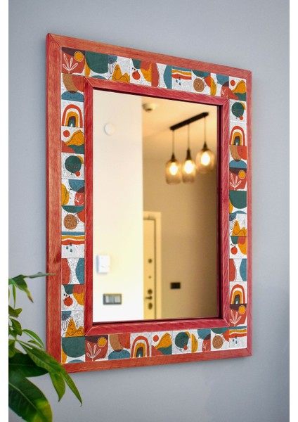 El Yapımı Masif Ahşap & Etnik Desenli Mermer Duvar Aynası – 48X63 cm | Model: 047.1 fiyatları