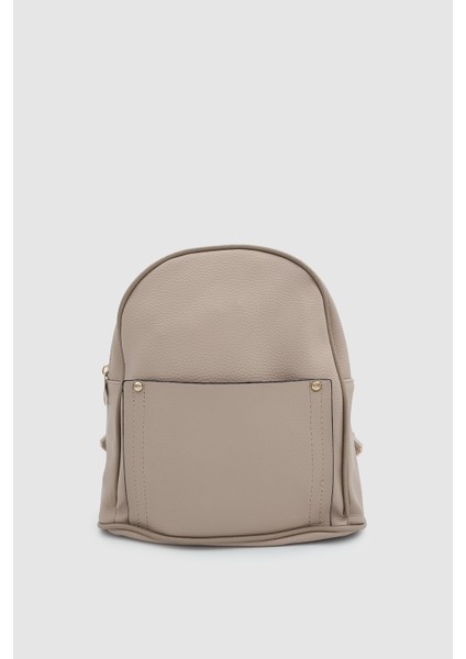 Furne Dış Bölmeli Dokulu Mini Sırt Çantası Krem