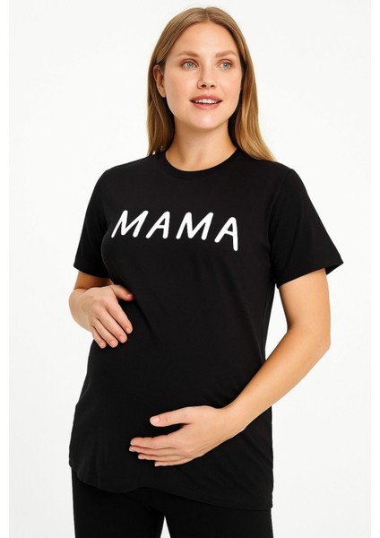 Hamile Önü Baskılı Pamuklu Kumaş Tshirt
