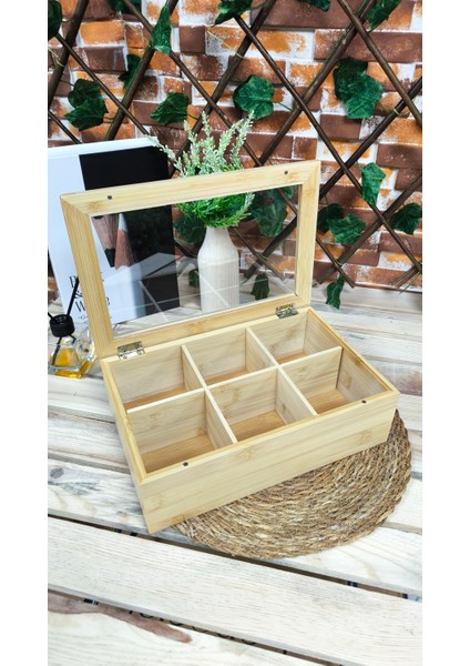 Bambu Çay Kutusu 6 Bölmeli̇, Poşet Çay Kutusu ve Organi̇zer