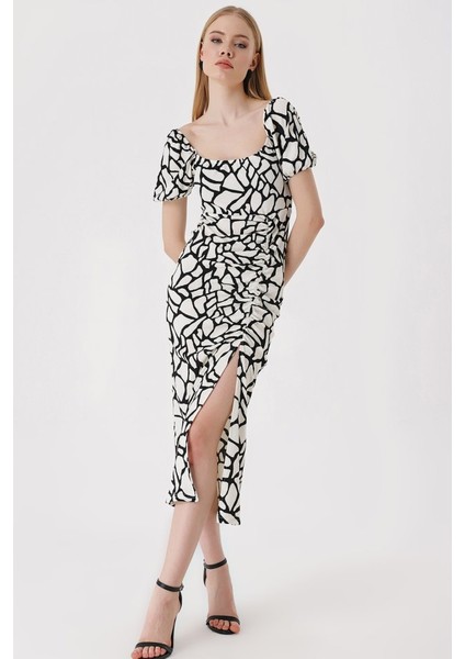 2396 Yırtmaçlı Yazlık Örme Elbise - D. Siyah fiyatları