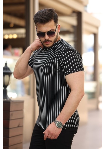 Erkek Dikey Çizgili Ottoman Kumaş Kısa Kollu T-Shirt fiyatları