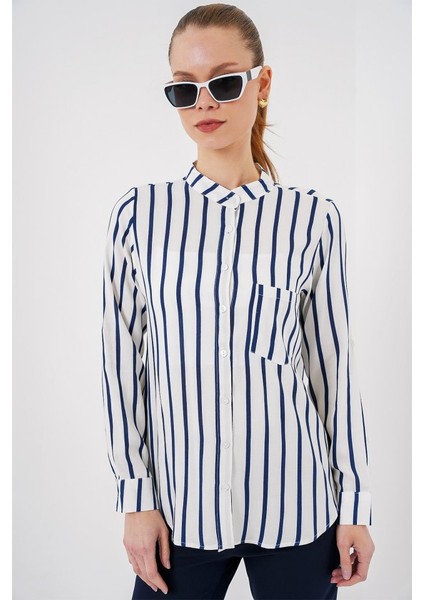 Uzun Kollu Çizgili Gömlek 20283 - B.lacivert