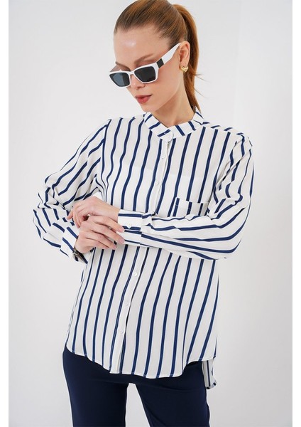 Uzun Kollu Çizgili Gömlek 20283 - B.lacivert modelleri