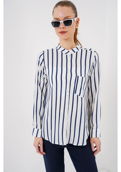 Uzun Kollu Çizgili Gömlek 20283 - B.lacivert fırsatları