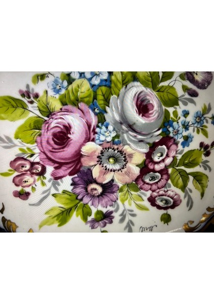 Limoges El Boyaması Büyük Boy Porselen Küllük 19 cm 19 cm 4,5 cm Ölçülerinde