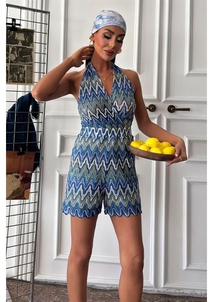 Zikzak Desenli Multi Renk Geçişli Mini Tulum 1365 fırsatları