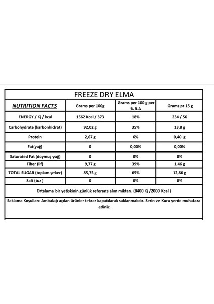 Elma , Dondurularak Kurutulmuş Elma 15 gr - Doğal ve Sağlıklı Atıştırmalık modelleri