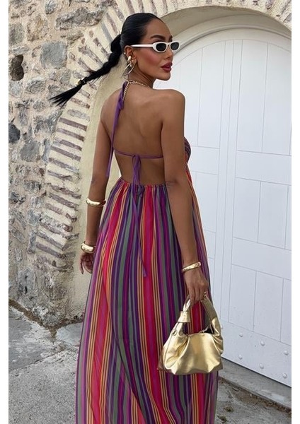 Askılı Pile Detaylı Renkli Maxi Elbise 2748 fiyatları