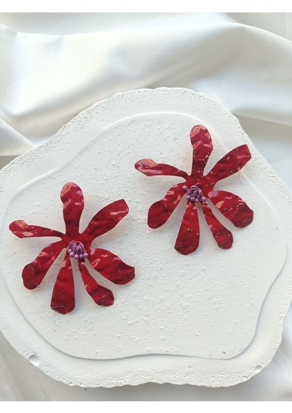 Kırmızı Çiçekli Küpe